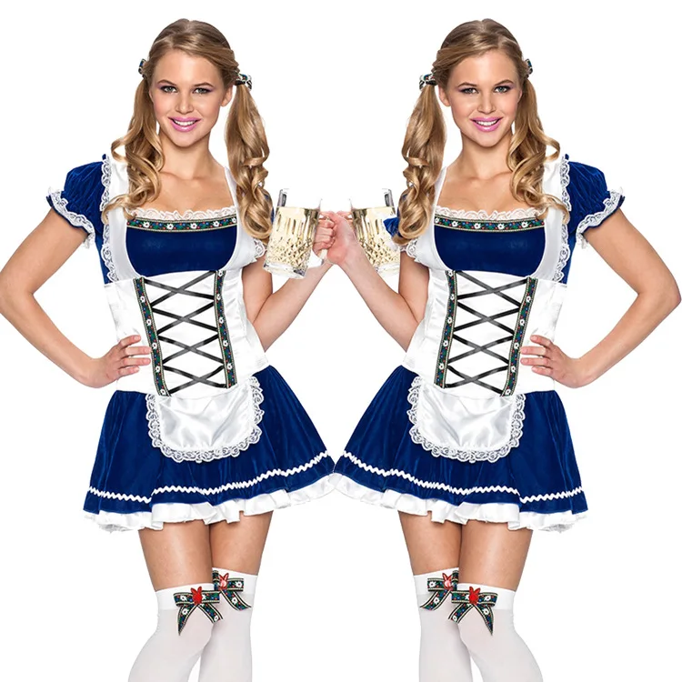 

Germany Oktoberfest Dirndl Costume Beer Maid Tavern Wench Waitress Outfit Cosplay Fancy Party Dress