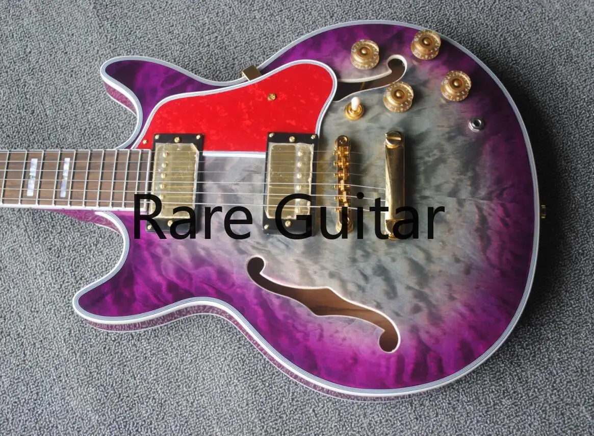 

Custom 1959 339 Semi Hollow Body Purple Grey Jazz Electric Guitar Double F Holes, Quilted Maple Top & Back, Gold Grover Tuner,