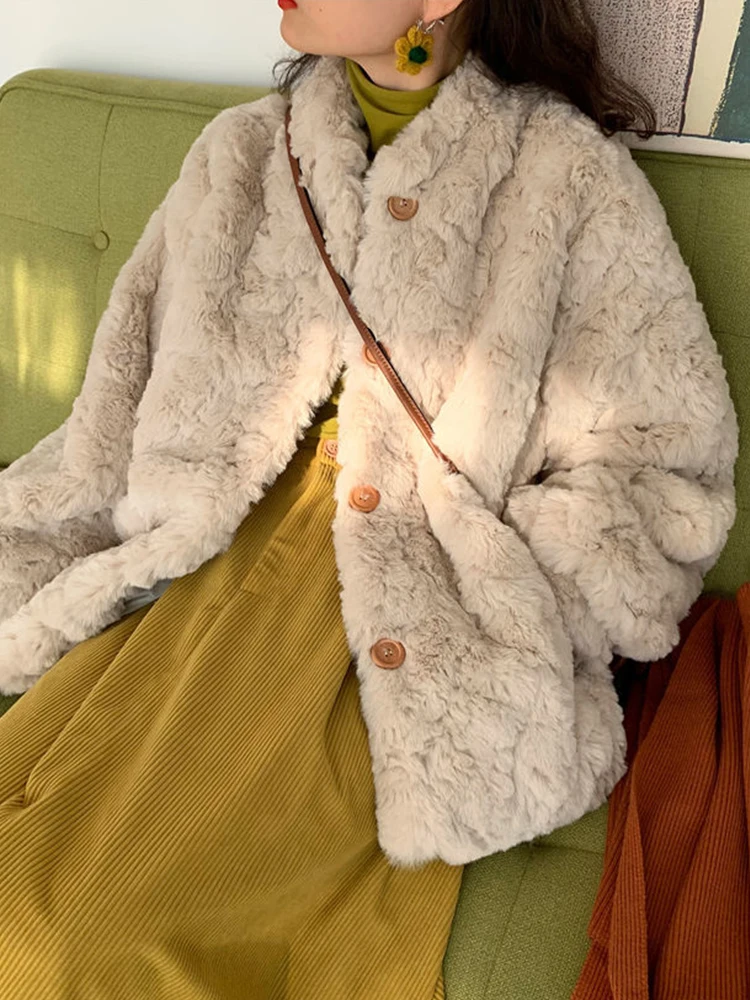 

Women's Thick Warm Faux Fur Coat Fashionable Winter Apricot Furry Coats Female 2022 Shorts Long Sleeve Fur Jacket