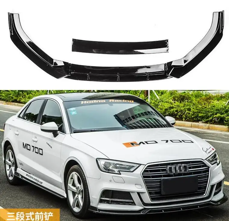 

4PCS/SET ABS PAINT CARBON FIBER FRONT BUMPER SPOILER LIP SPLITTERS WIND KNFE COVER For AUDI A3 S3 Sline Sedan 2017-2020