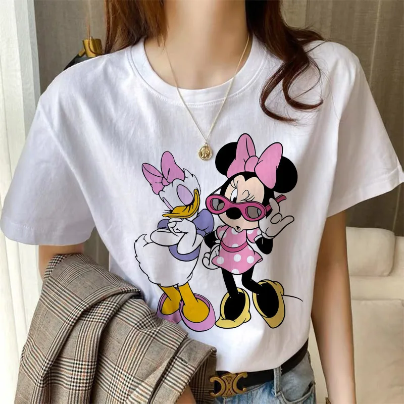 

Summer Casual Ladies Cartoon Print T-shirt Disney Characters Minnie And Daisy Cute Plus Size Short Sleeve T-shirt Women 2022