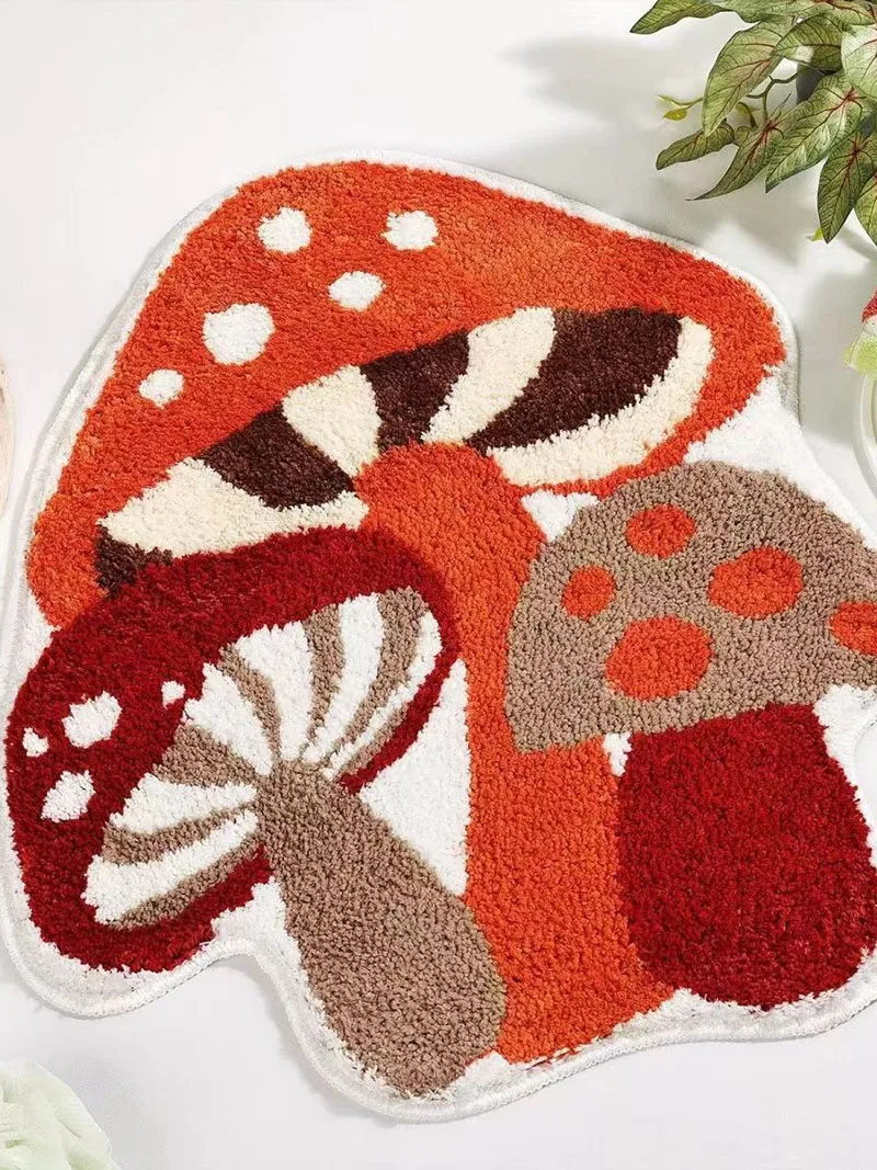 Длинный коврик с красными грибами забавный ворсовый ковер нескользящий ручной
