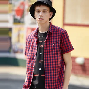 Рубашка METERSBONWE мужская летняя с коротким рукавом, блуза в клетку, повседневная одежда