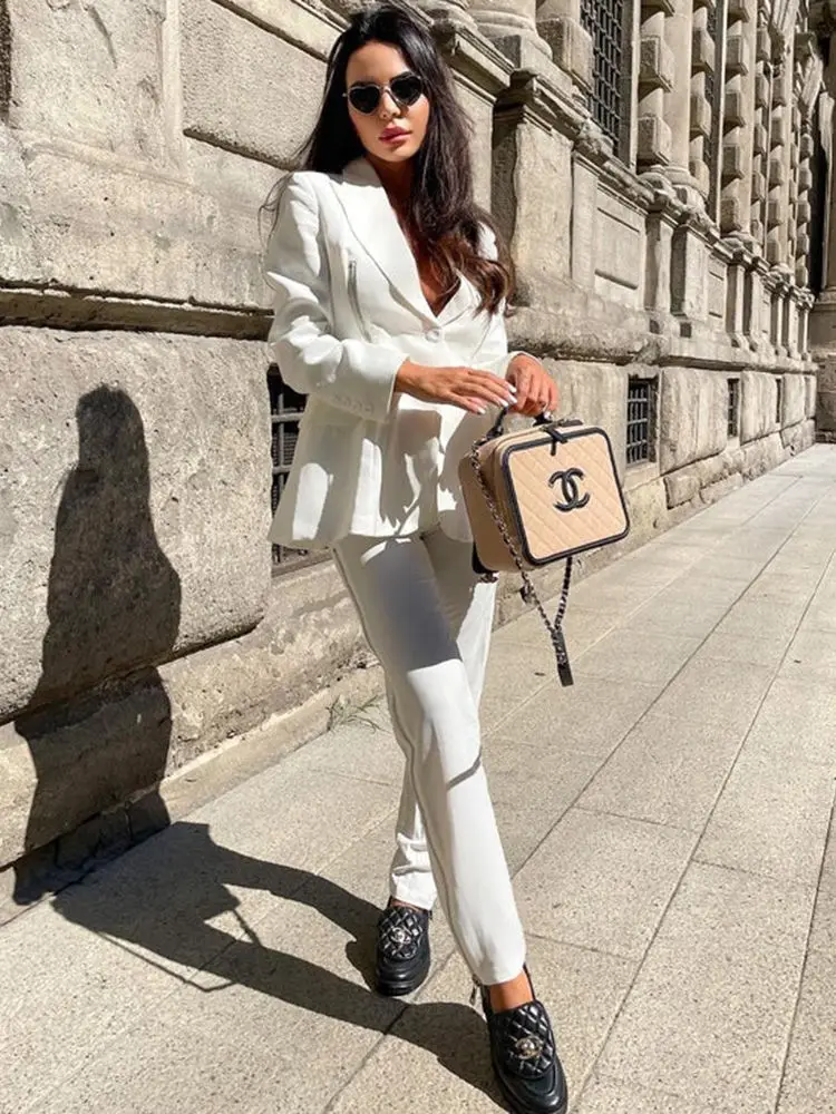 

Fashion Women's New Notched Long Sleeve Plaid Single Button Blazer And High Waist Straight Zipper Pant 2 Two Piece Autumn 2022