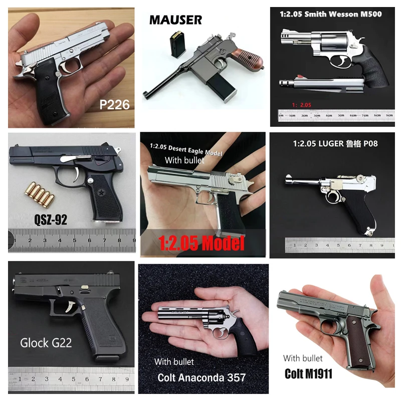 

1:2.05 Миниатюрная модель из металлического сплава 1911 Люгер P08, игрушечное оружие, подвеска, съемное реальное оружие для взрослых