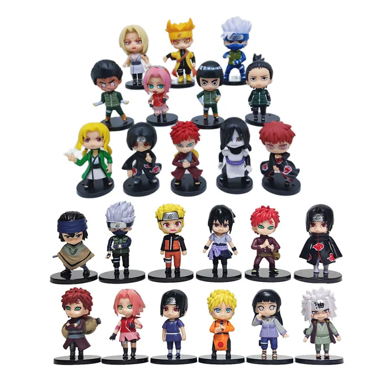 Hot 12pcs/set 7cm Anime Naruto Action Figures Cute Shippuden Hinata Sasuke Kakashi Gaara Sakura Q Version PVC Toy Gifts for Boys