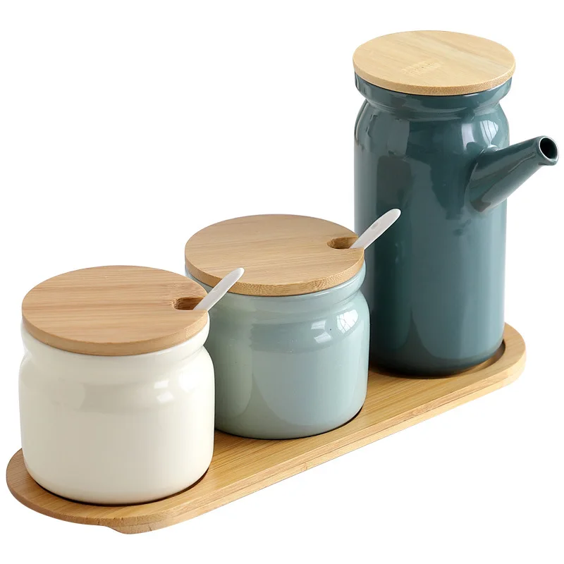 

Ceramic Spice Rack Salt Shaker Pepper Vinegar Oil Bottle Sugar Chili Condiment Box Spices Storage Jar Set Household Kitchen