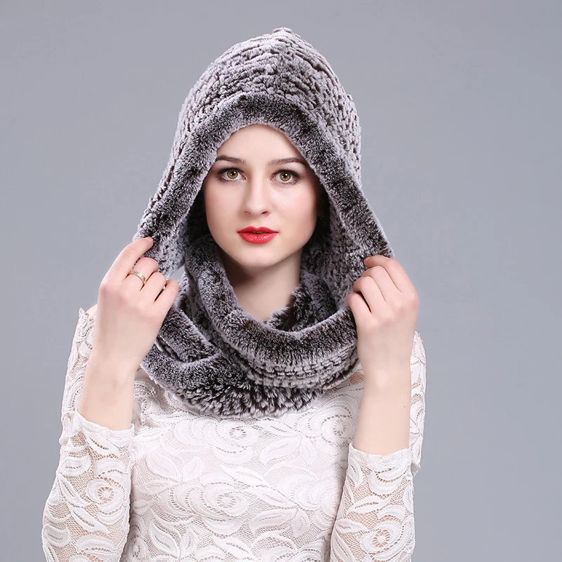 

Winter Lady Knit Real Rex Rabbit Fur Scarf Hat Women warm natural fur hat neck scarf for women，the rabbit wool scarf hat