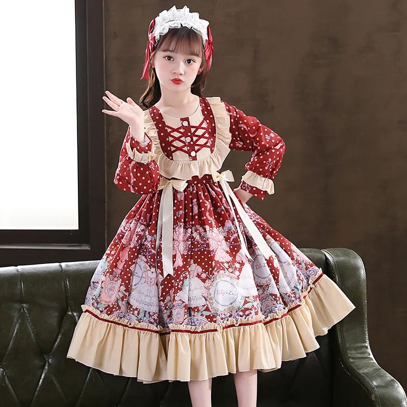 

Женское винтажное платье-Лолита, кружевное платье с вышивкой и оборками, с открытой спиной и шлейфом, милое элегантное детское платье принц...