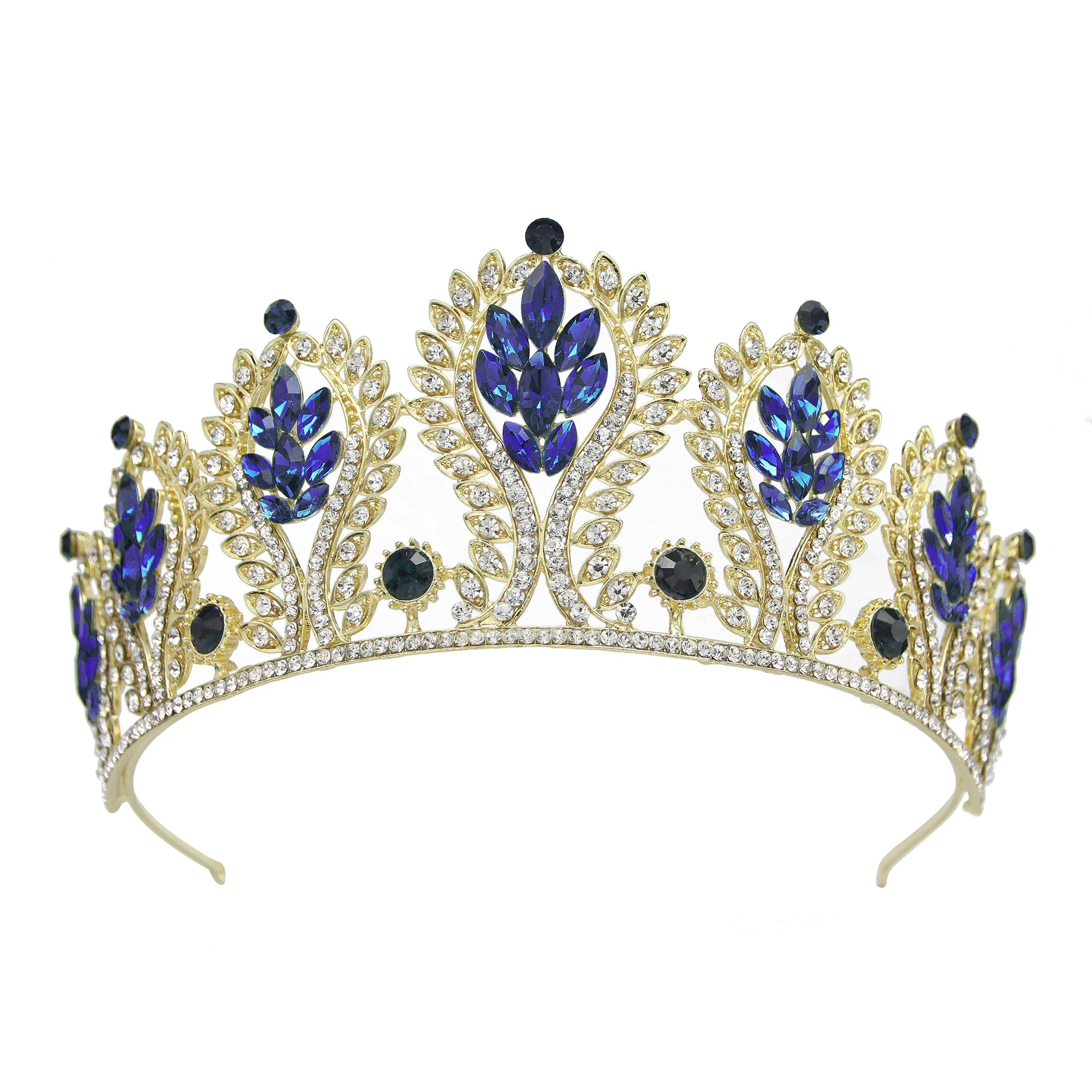 

Baroque Vintage Blue Gold Crystal Bridal Tiaras Crowns Women Jewelry Party Rhinestone Pageant Diadem Wedding Hair Accessories