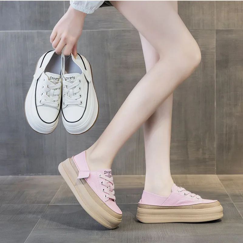 Sneakers Women's Platform Genuine Leather2023spring New Product Versatile Casual Sportsboard Shoeswomen's Flat Small White Shoes