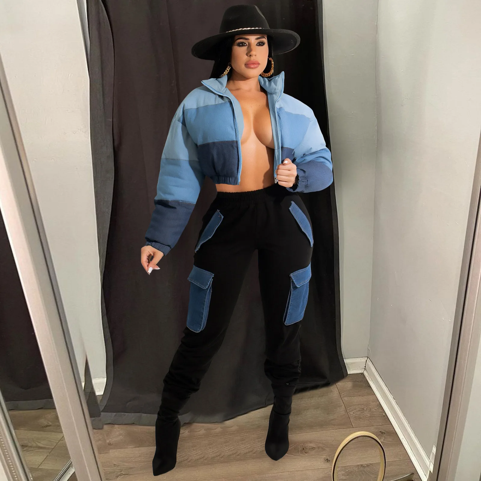 Womens Puffer Jacket Down Cotton Coats Fashion Loose Patchwork Parka Warm Outwear Ladies Streetwear Winter Coat Female Clothes