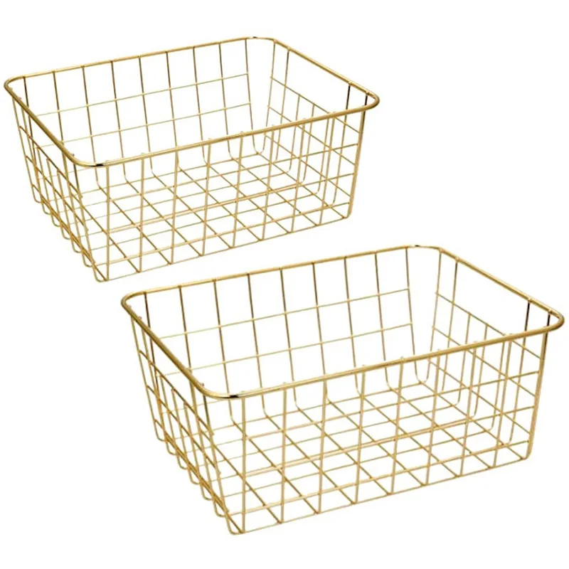 

Wire Baskets, Gold 2 Pack Wire Basket, Organizing Storage Crafts Decor Kitchen (Gold