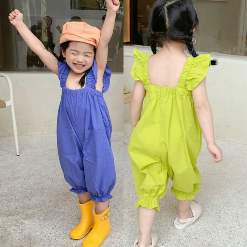 

New Summer Kids Clothing Girls Overalls Little Baby Thin Sweet Sleeveless Jumpsuit Baby Girl Clothes Korean Fashion Jumpsuit