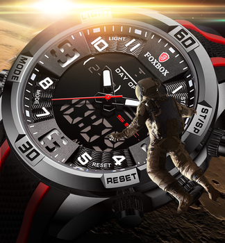 Mens Watches Silicone Strap Waterproof Watch For Men FOXBOX Top Brand Luxury Dual Display Quartz Alarm Clock Relogio Masculino-36636