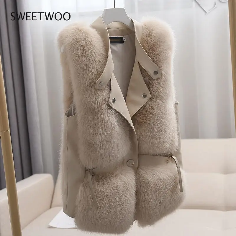 High Quality Imitation Fox Fur Vest Jacket Women Fur Vest Jacket 2021 Winter Waistcoat Long Fur Vest Female Vestcoat Sleeveless