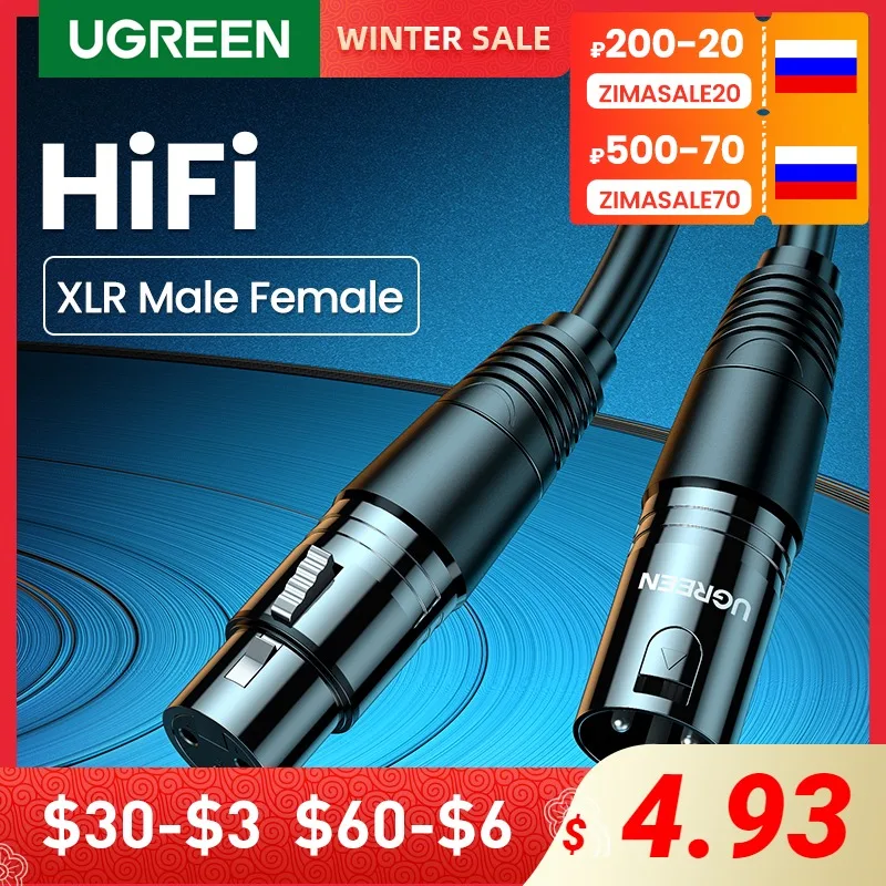 

UGREEN XLR Cable Karaoke Microphone Sound Cannon Cable Plug XLR Extension Mikrofon Cable for Audio Mixer Amplifiers XLR Cord