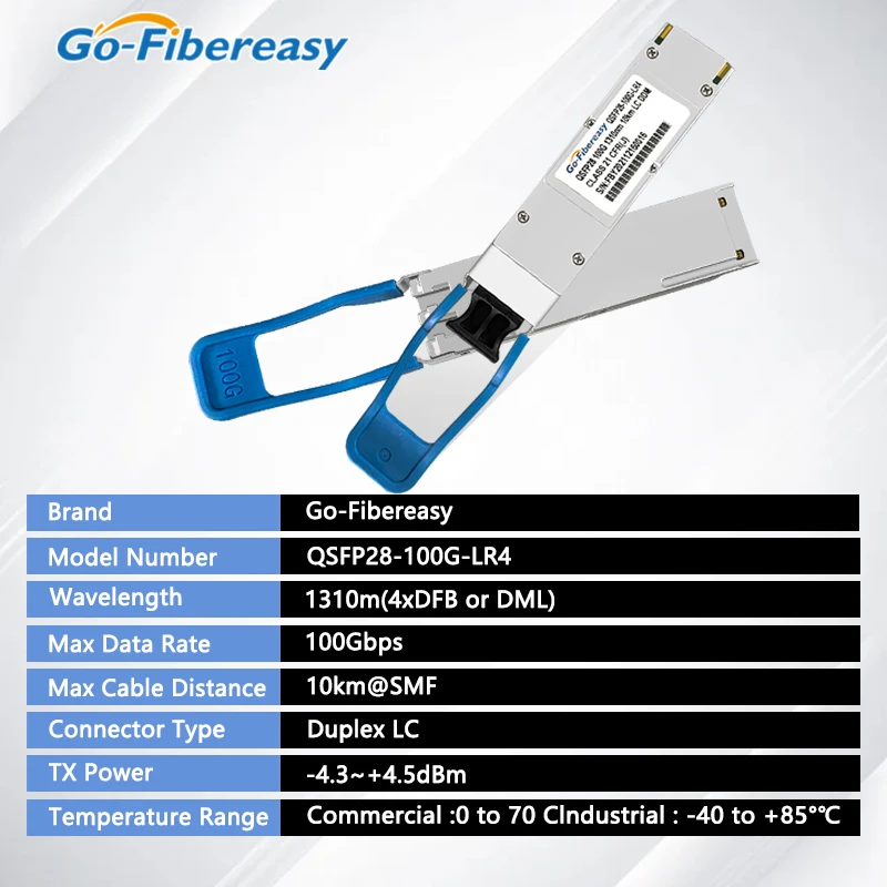 QSFP28 100G Fiber Switch Module QSFP28-100G-LR4 Duplex LC 100GBASE-LR4 1310nm Optical Transceiver Module Compatible Cisco/Huawei