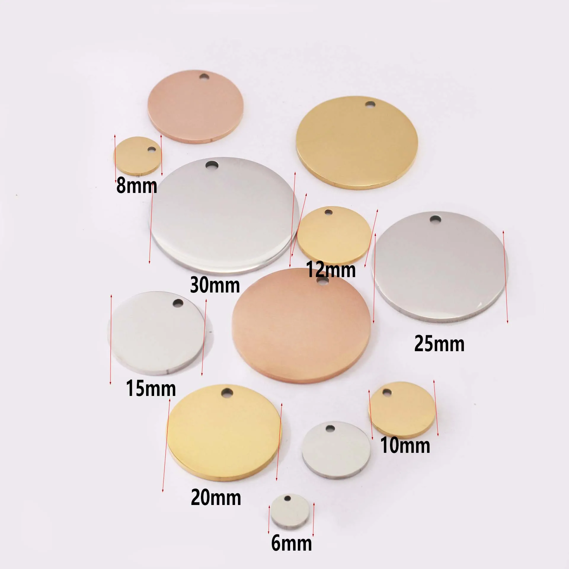 5PCS/Lot 6-30mm Stainless Steel Charms Round Stamping Blanks Dog Tag Pendants For DIY Necklaces Bracelet Jewelry Making Findings