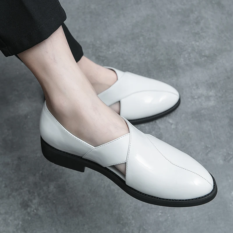 

Men Business Dress Shoes PU Low Heel Hollow Out Comfortable Breathable Loafers Shoes Professional Classic Men Sandals