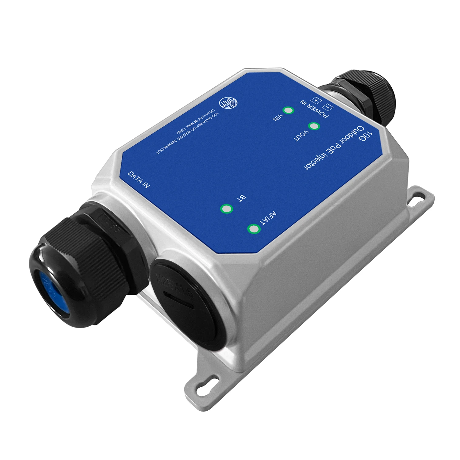 IP67 Открытый широкий диапазон 12-57Vdc DC вход 90w 10G POE инжектор