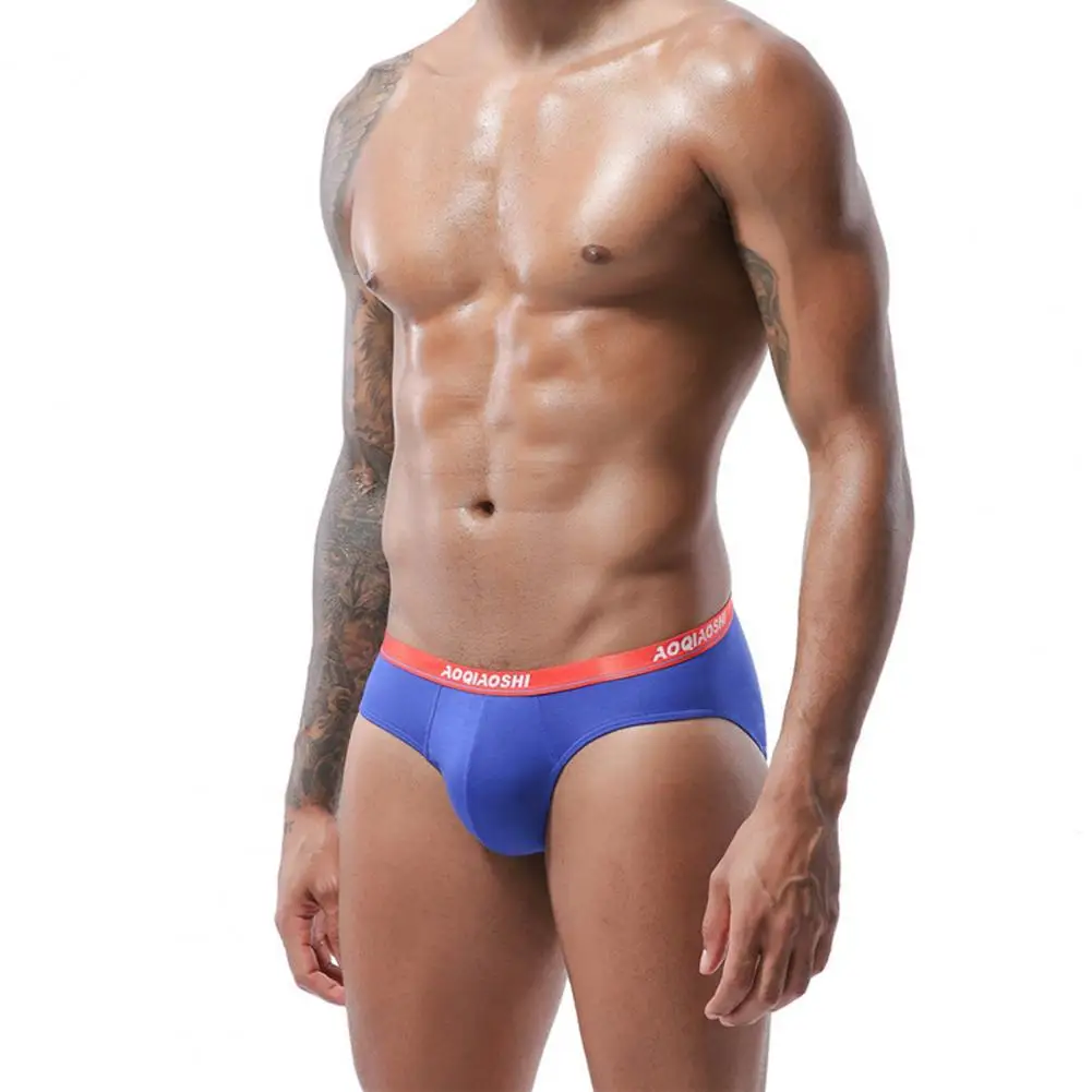 

Men Panties Contrast Color Letter Low Waist 3D U Convex Close Fit Modal Double Layer Pouch Briefs Underpants Underwear