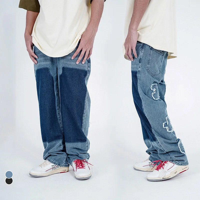 

New Fashion Personality Fashion Brand Hip Hop Jeans Men's and Women's Loose High Waist Slim Loose Straight Leg Pants