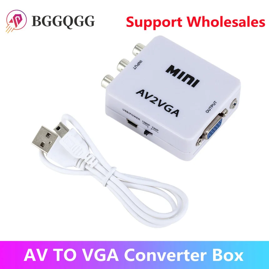 1080P Mini Video Convertor RCA AV to VGA Video Converter Conversor with 3.5mm Audio AV2VGA / CVBS + Audio to PC HDTV Converter