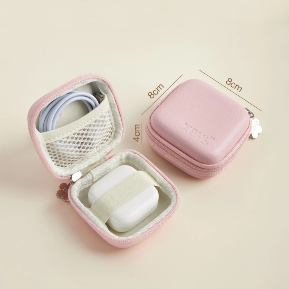 

Портативная кожаная сумка для наушников, жесткий чехол, водонепроницаемая сумка-органайзер, однотонная сумка для хранения кабеля для передачи данных на молнии, уличная сумка