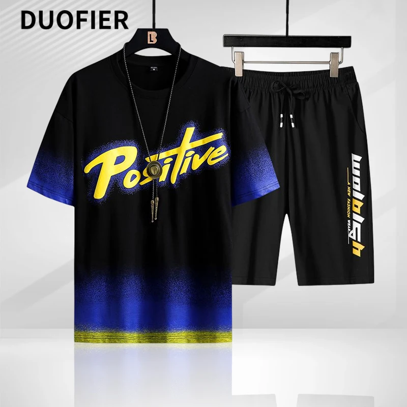 

Summer Men's 2 Piece Set Fashion Print T shirts + Shorts Sports Casual Hip Hop Clothes for Men Outfits Streetwear Clothing 2023