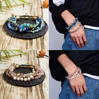 fashion womens jewelry multilayer crystal natural stone bead bracelet ladies braided layered bracelet jewelry