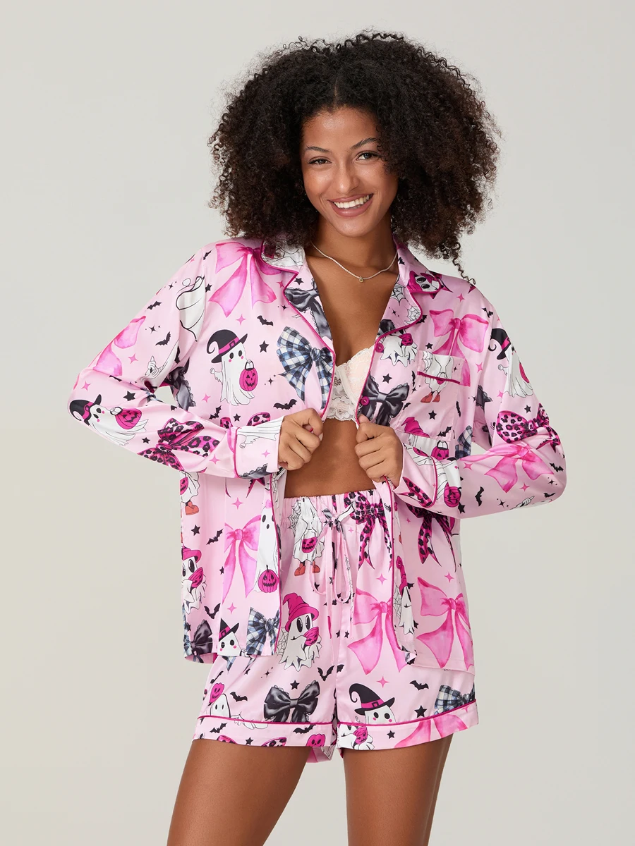 Женский комплект для отдыха на Хэллоуин с длинными рукавами и лацканами