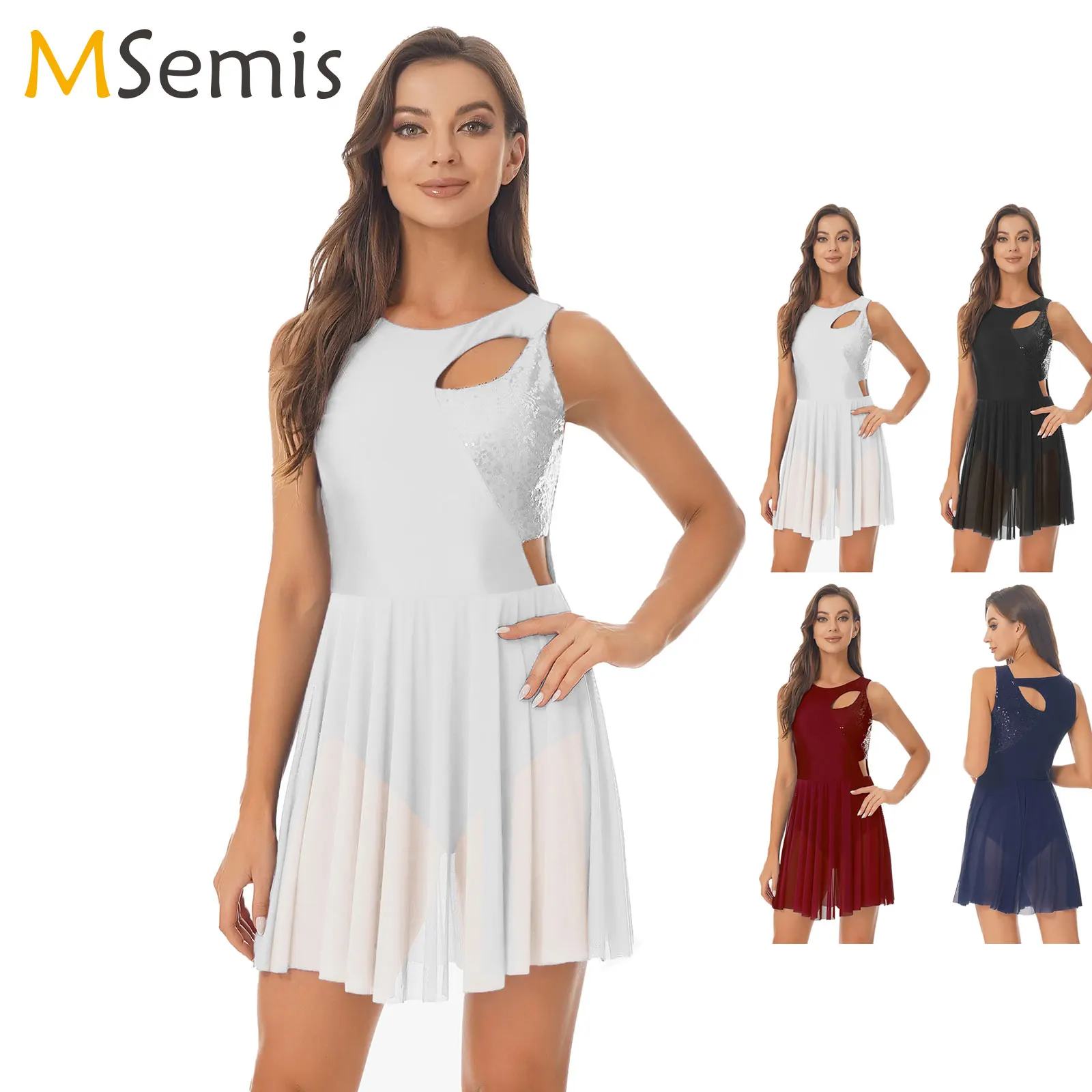 

Женское гимнастическое платье с блестками, платье-трико без рукавов для катания на коньках