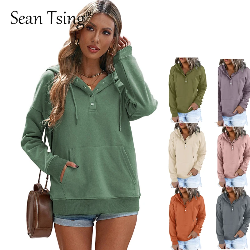 Hooded Sweatshirt Women Long Sleeve Solid Color Pullover Tops Autumn Winter Clothes Oversized Casual Pocket Hoodies 2022