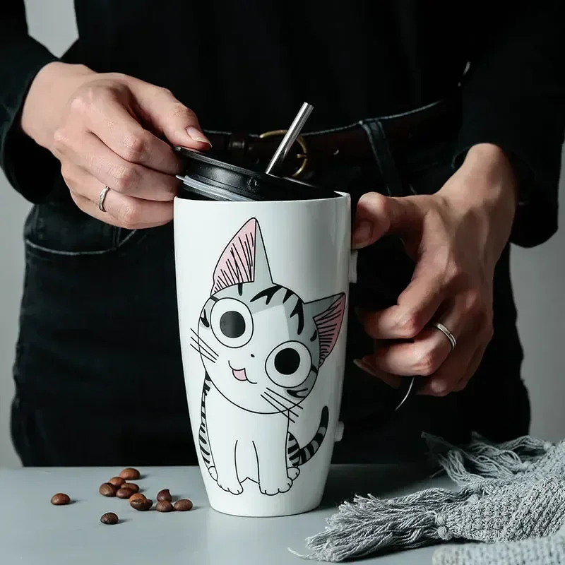 600 мл керамическая кофейная кружка с милым котом и крышкой кружки животными