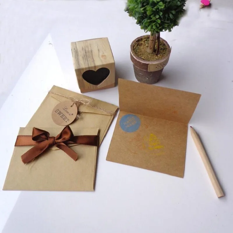 

1pack Creative Vintage Kraft Paper Thank You Postcard 6 Stickers With 6 Envelopes With 6 Folded Cards