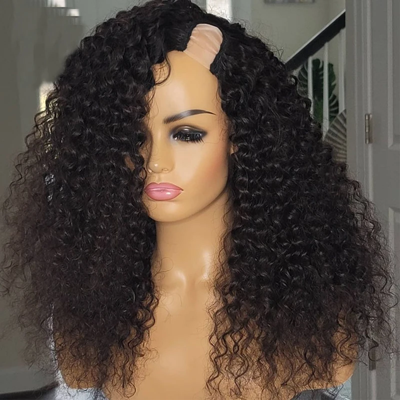 

Glueless Kinky Curly U Part Wig European Remy Human Hair 24 inch Long Jewish Natural Color Soft Wig For Black Women Daily