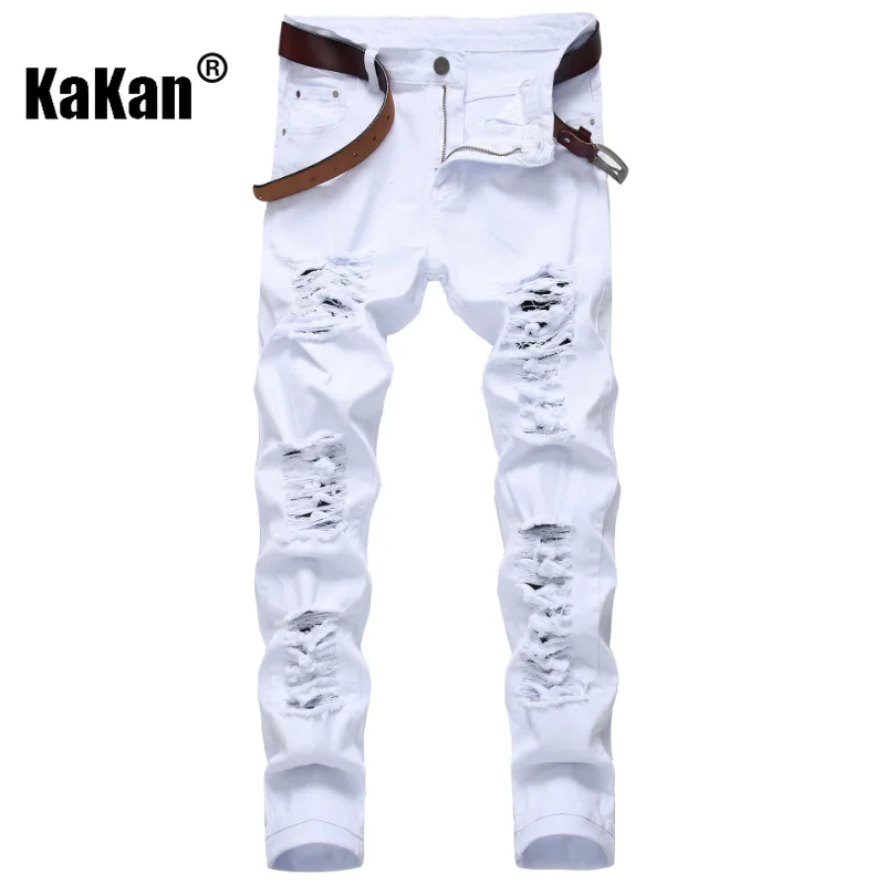 Kakan - European and American New Big Hole Straight Fit Jeans for Men, High Street Trend Stretch Long Jeans K59-111