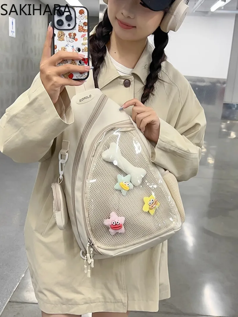 Кавайные сумки через плечо для женщин повседневная офисная однотонная нагрудная