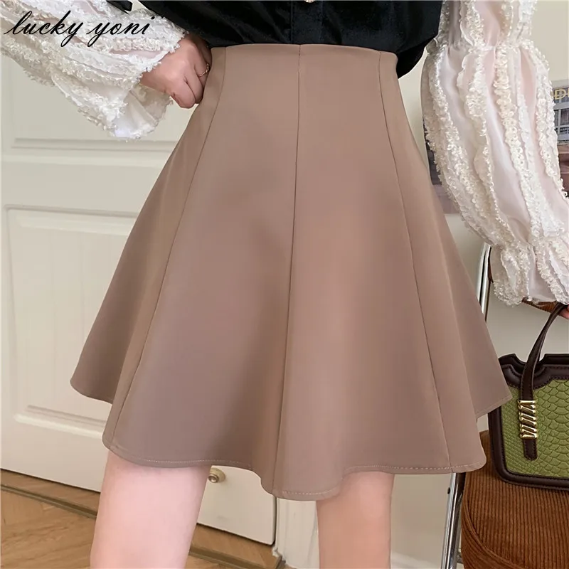 

Yoni Korean High Waist Skirts for Women Spring Casual Short A-line Solid Mini Skirts Female Zipper Trendy Black Sexy Skirt Girls