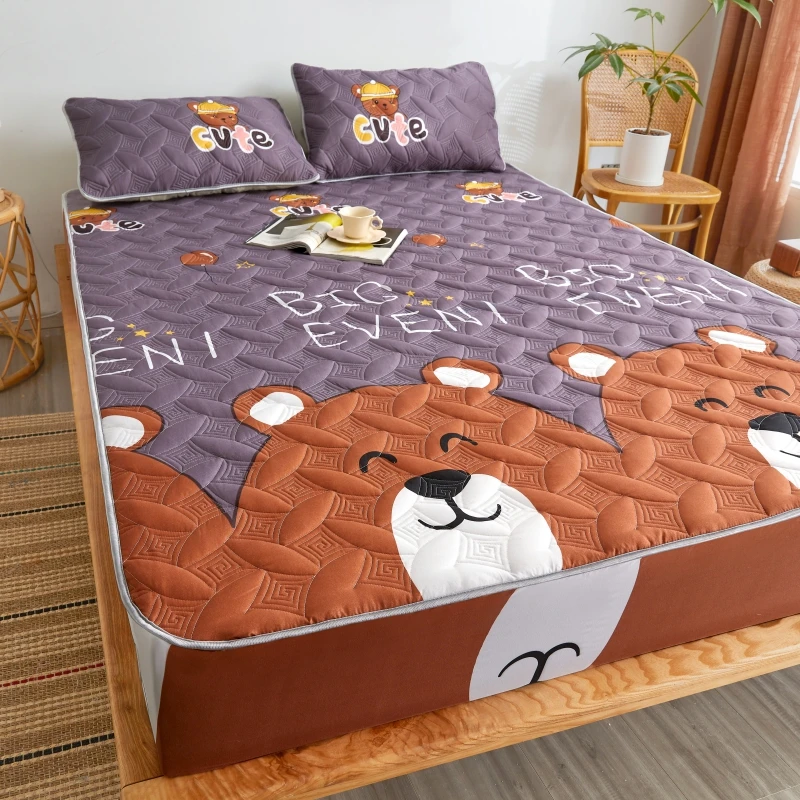 

Cartoon Quilted Fitted Sheet Mattress Cover With Elastic Band Antislip Bed Sheet queen king single size(no pillowcases)
