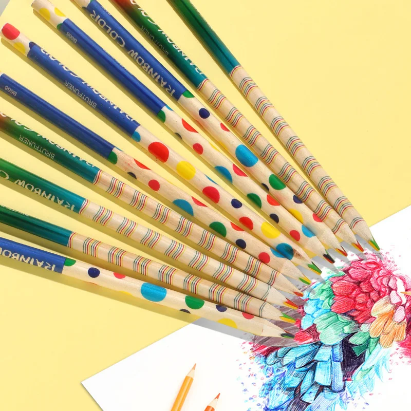 

4/8 Pcs DIY Wooden 4 Colors Concentric Gradient Colorful Pencil Crayons Color Pencil stationery Art Graffiti Drawing Painting