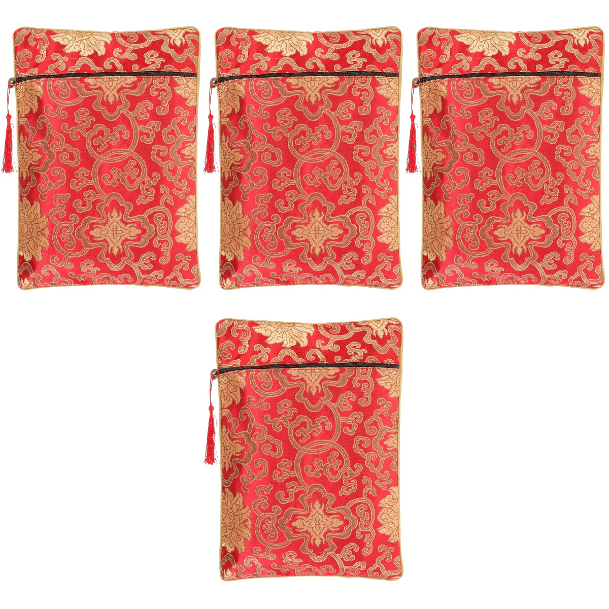 

4pcs Brocade Embroidery Bag Scripture Wrapping Pouch Chinese Style Bag for Temple
