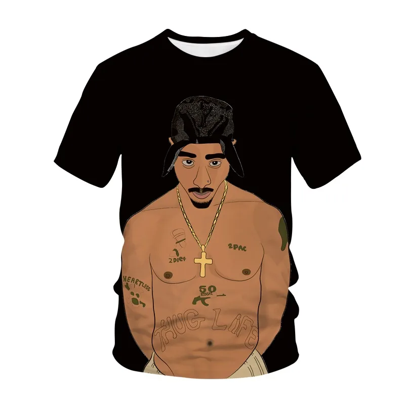 

1Rapper Star Tupac 3D Printing Summer Harajuku Women's Men's Oversized Trendy T-shirt Girls' Boys' Clothing Top