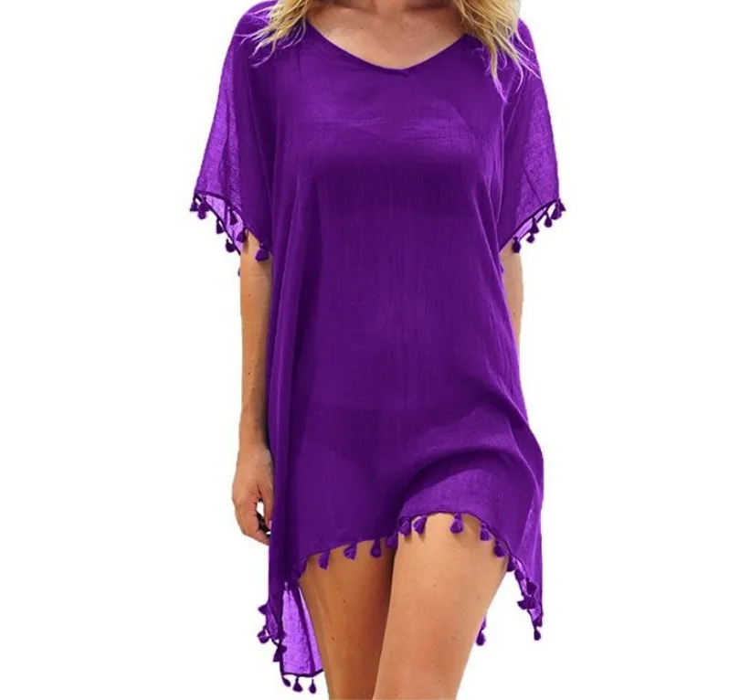 

Женская шифоновая пляжная блузка с бахромой, тонкий пурпурный Топ для отдыха на море, одежда для защиты от солнца, весна-лето 2023