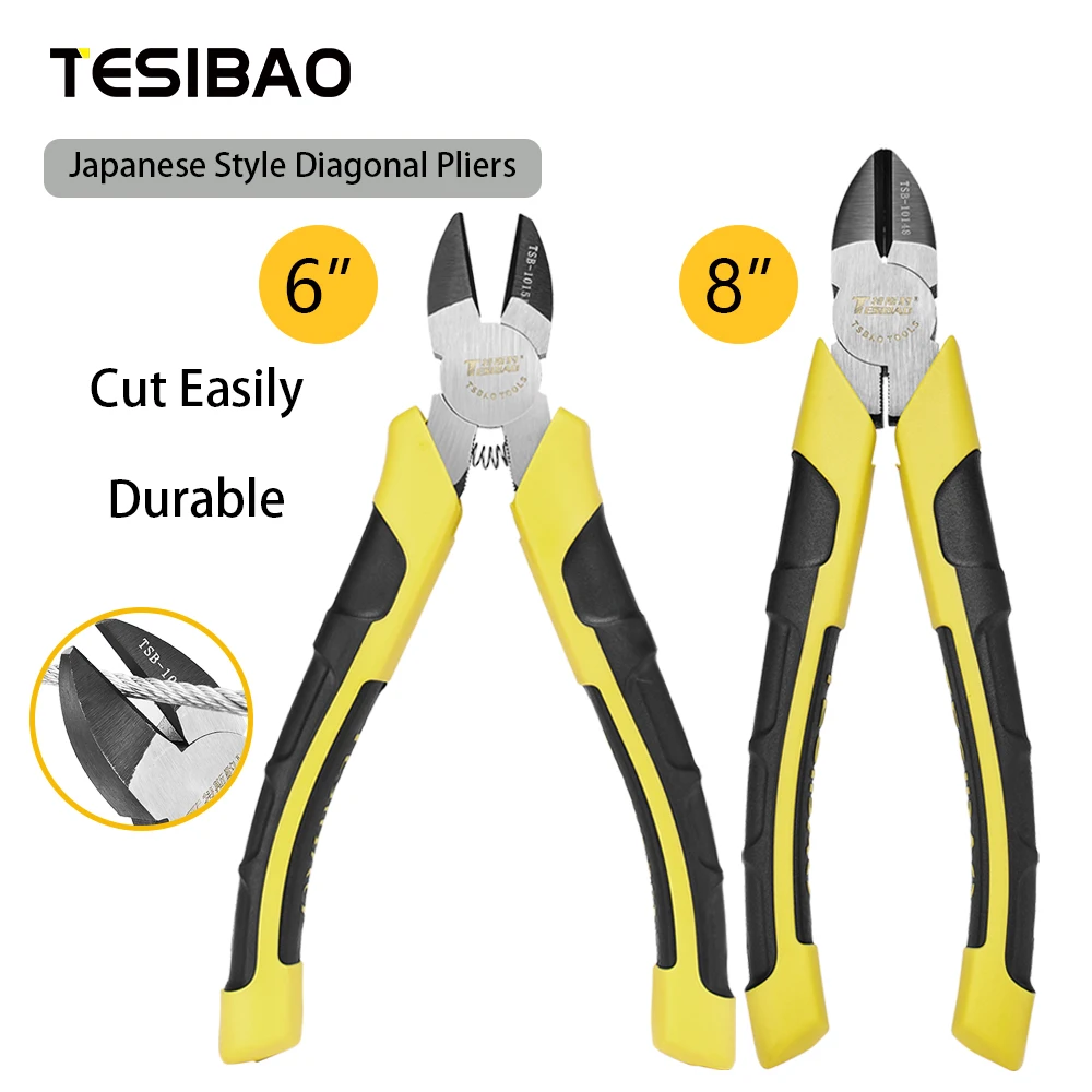 

Tesibao Side Cutter Diagonal Pliers 6"/8"Japanese Style Labor-Saving Professional Electrician Hand Tools for Cutting Wire