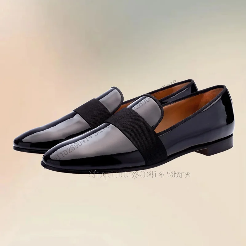 Черные Декоративные лакированные кожаные лоферы с круглым носком Модные слипоны