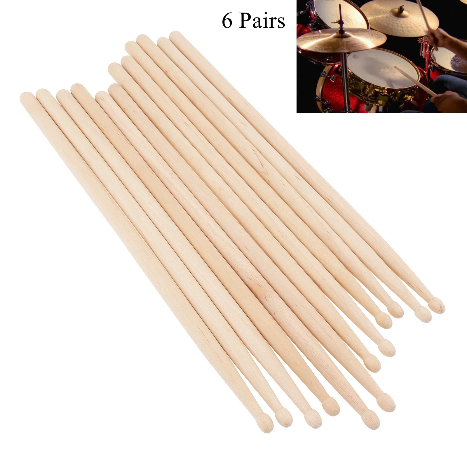 

6 Pairs Classic Maple Wood 5A Drumsticks for Jazz Drum Exercise, Durable Percussion Instrument Practice Drum Stick