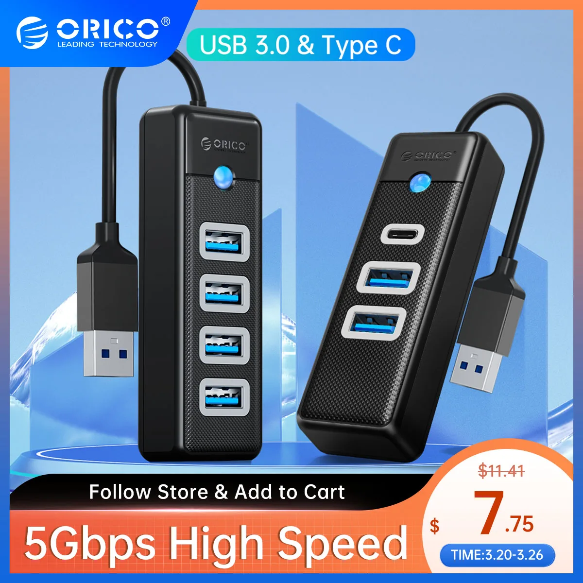 ORICO 4 Ports USB 3.0 HUB 5Gbps High Speed Multi Type C Splitter Ultra-Slim OTG Adapter For PC Computer Accessories Macbook Pro