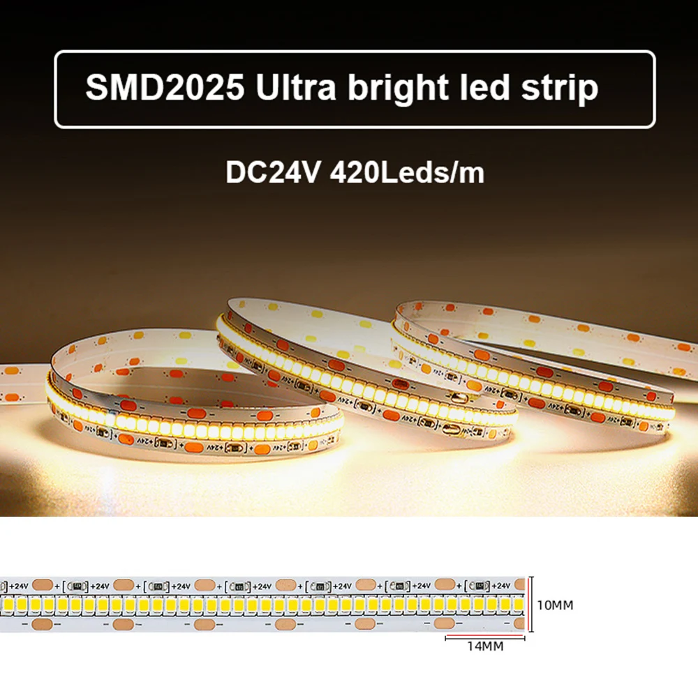 

Светодиодная лента, 5 м, высокая яркость, 420 светодиодов/м, Светодиодная лента, 24 В постоянного тока, 2025 водонепроницаемая светодиодная лента,...